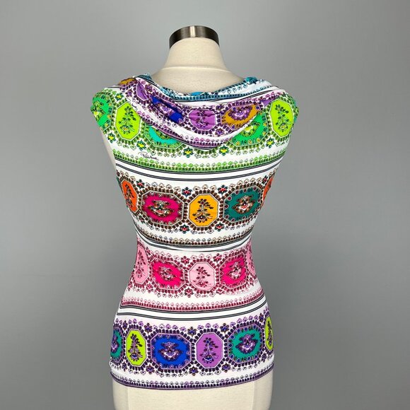 Roberto Cavalli Womens Multicolor Printed V Neck Top Sleeveless size IT 42 US 6 - Picture 6 of 12